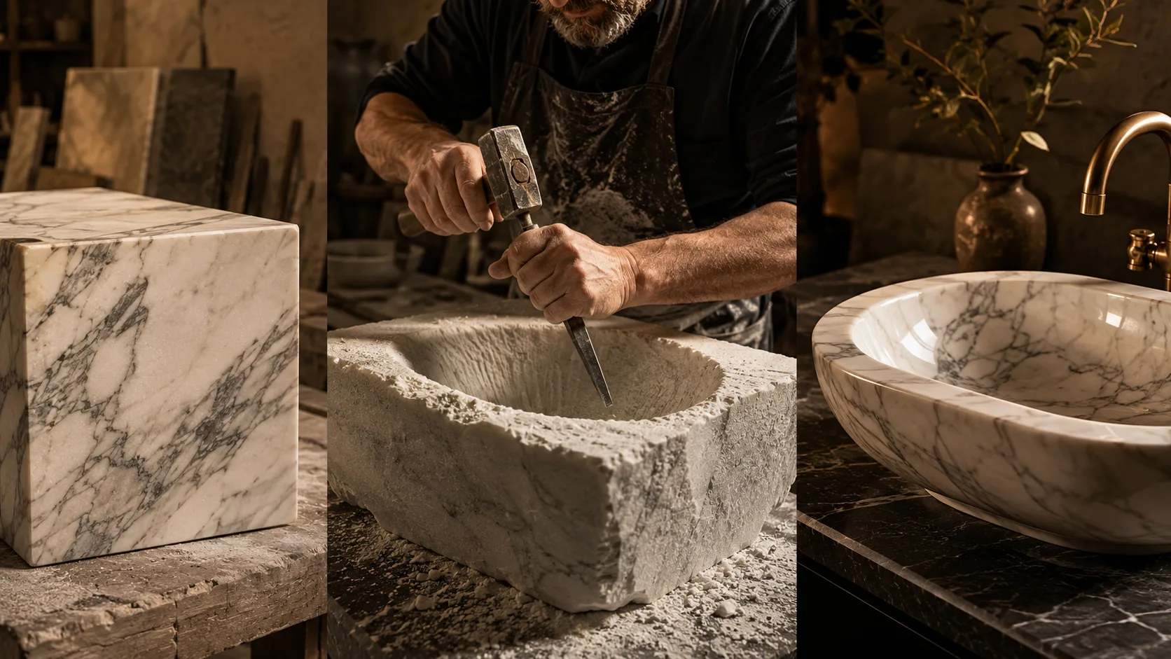 Marble Craftsmanship: Stages of a Hand-Carved Sink