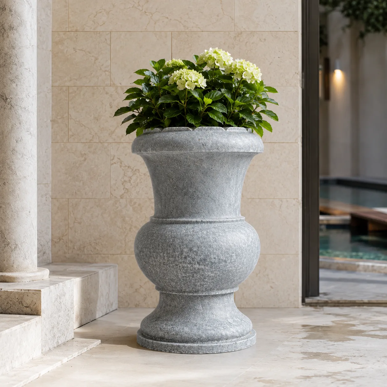 Grey Handcrafted Classic Sculptural Premium Marble Planter