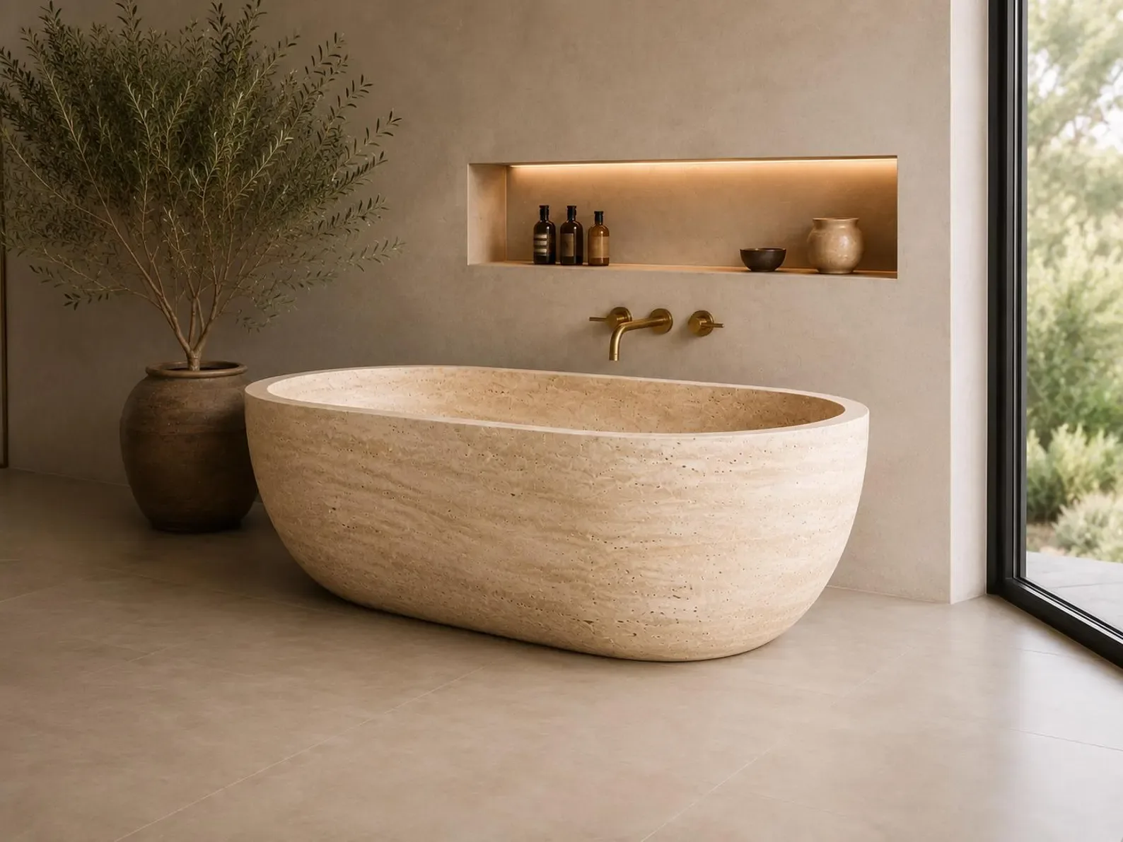 Natural Travertine Bathtub – Handcrafted Freestanding Natural Stone Tub