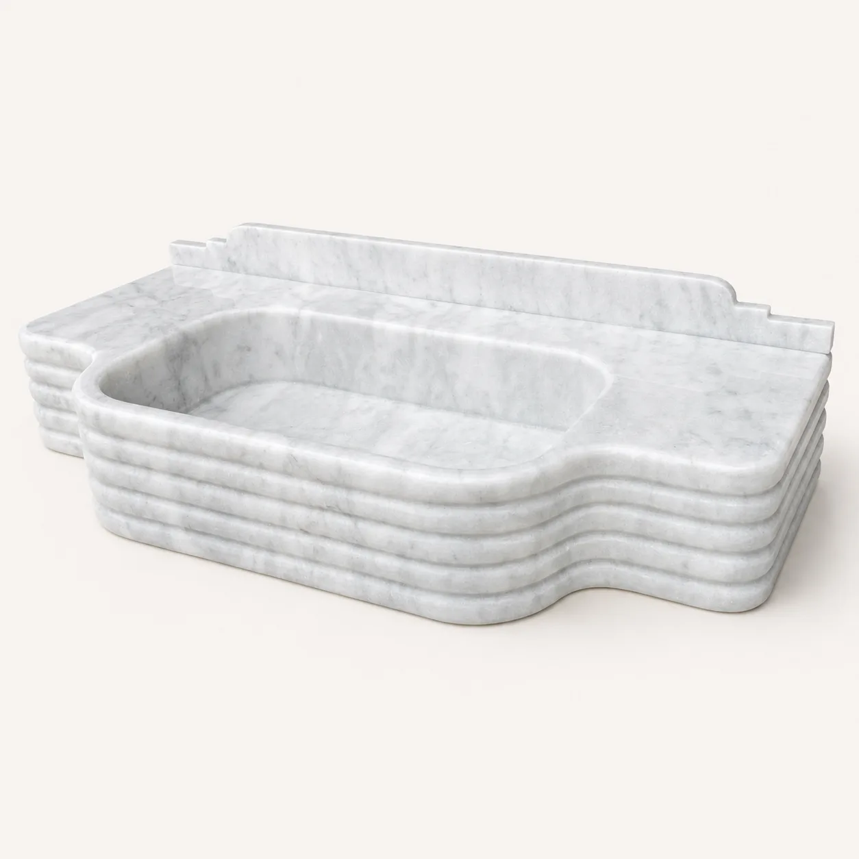 Marble Sink Carrara Marble Bathroom Sink – Fluted Natural Stone Vanity Basin