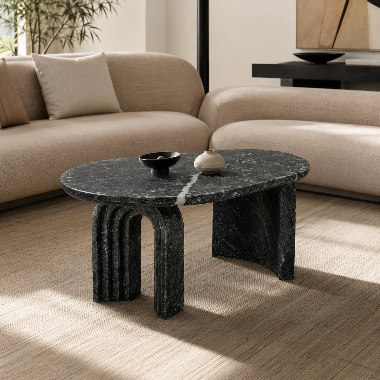 Arched Leg Design Black Marble Coffee Table