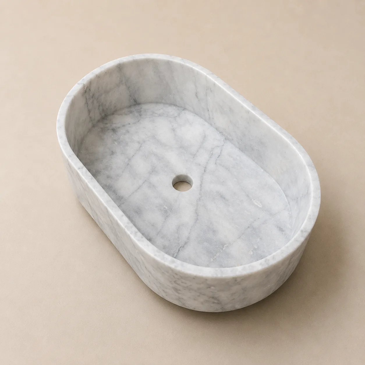 Hand-Carved Carrara Marble Vessel Sink – Oval Natural Stone Washbasin