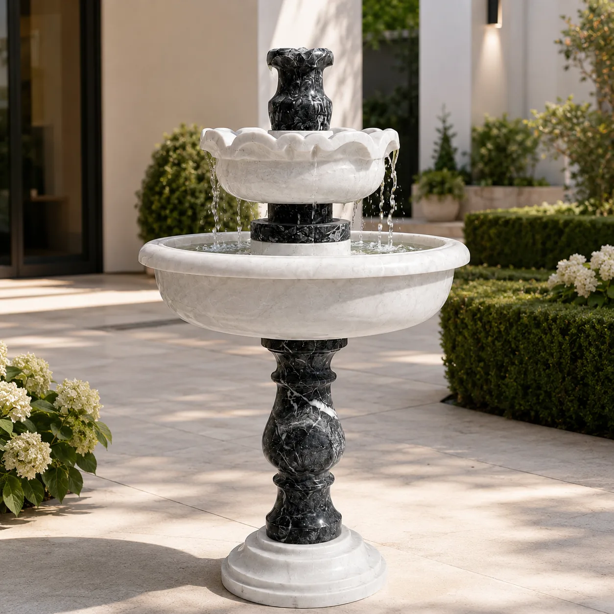 Two-Tone Marble Two-Tiered Garden Fountain