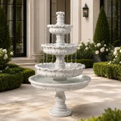 Classic Three-Tiered White Marble Garden Fountain