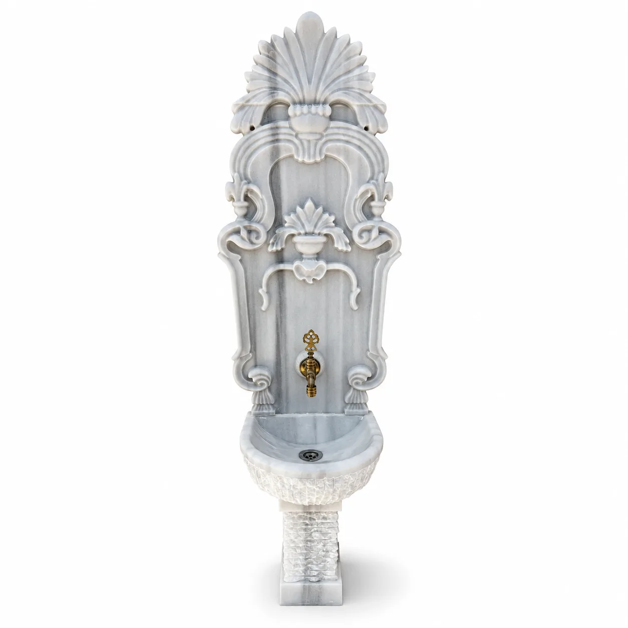 Hand-Carved Carrara White Marble Classic Wall Fountain