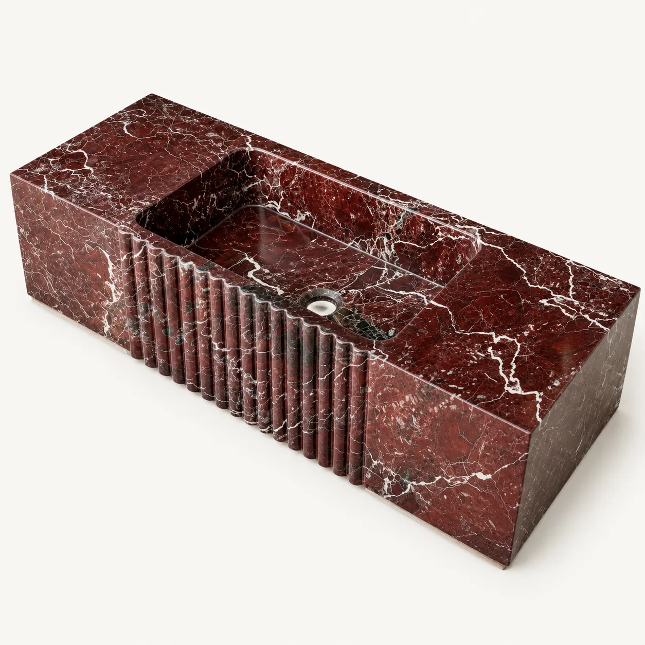 Rosso Levanto Marble Sink – Hand-Carved Rectangular Natural Stone Bathroom Vanity