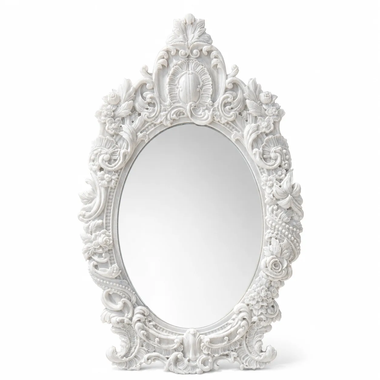 Custom-Designed Carrara White Marble Baroque Mirror Frame