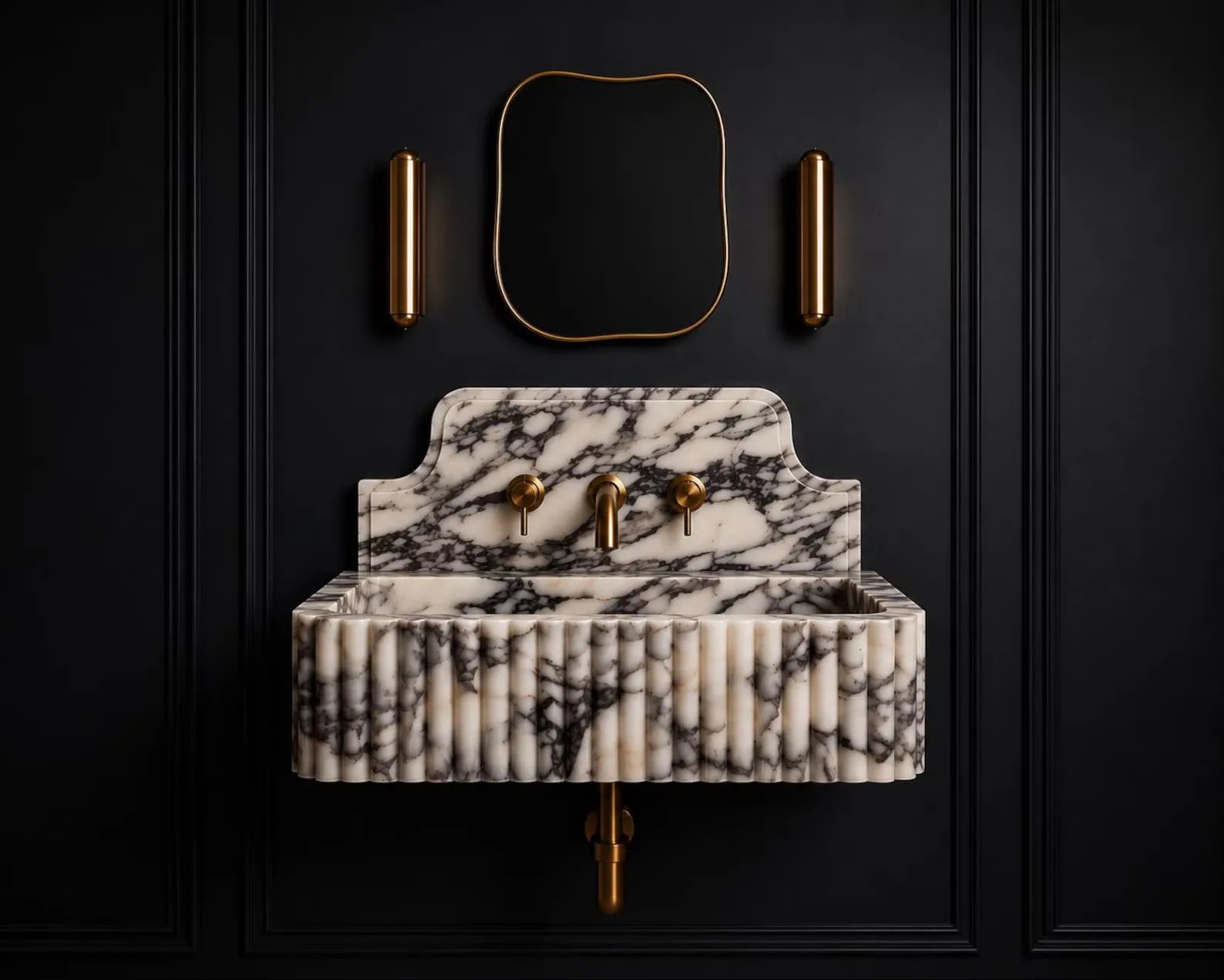 Calacatta Viola Marble Wall Mounted Sink | Luxury Fluted Bathroom Basin
