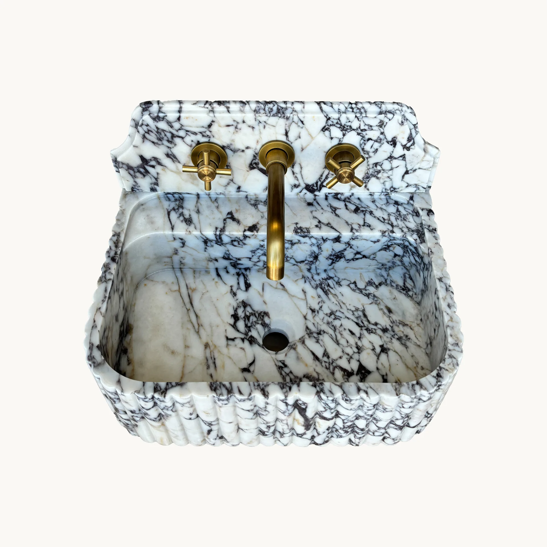 Calacatta Viola Marble Sink – Hand-Carved Natural Stone Vanity Basin with Wall-Mounted Back Panel