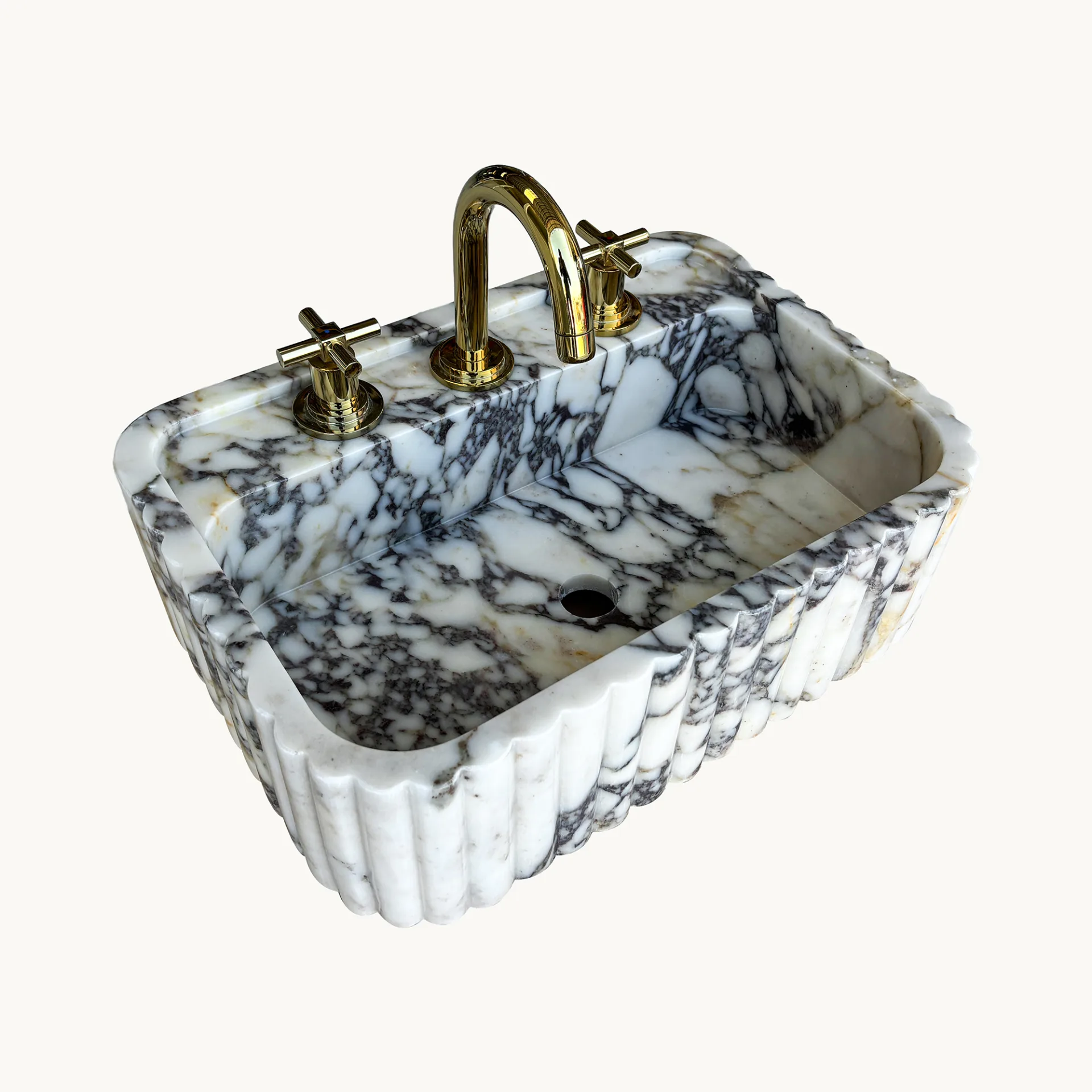 Hand-Carved Calacatta Viola Marble Sink – Polished Natural Stone Bathroom Vanity Basin