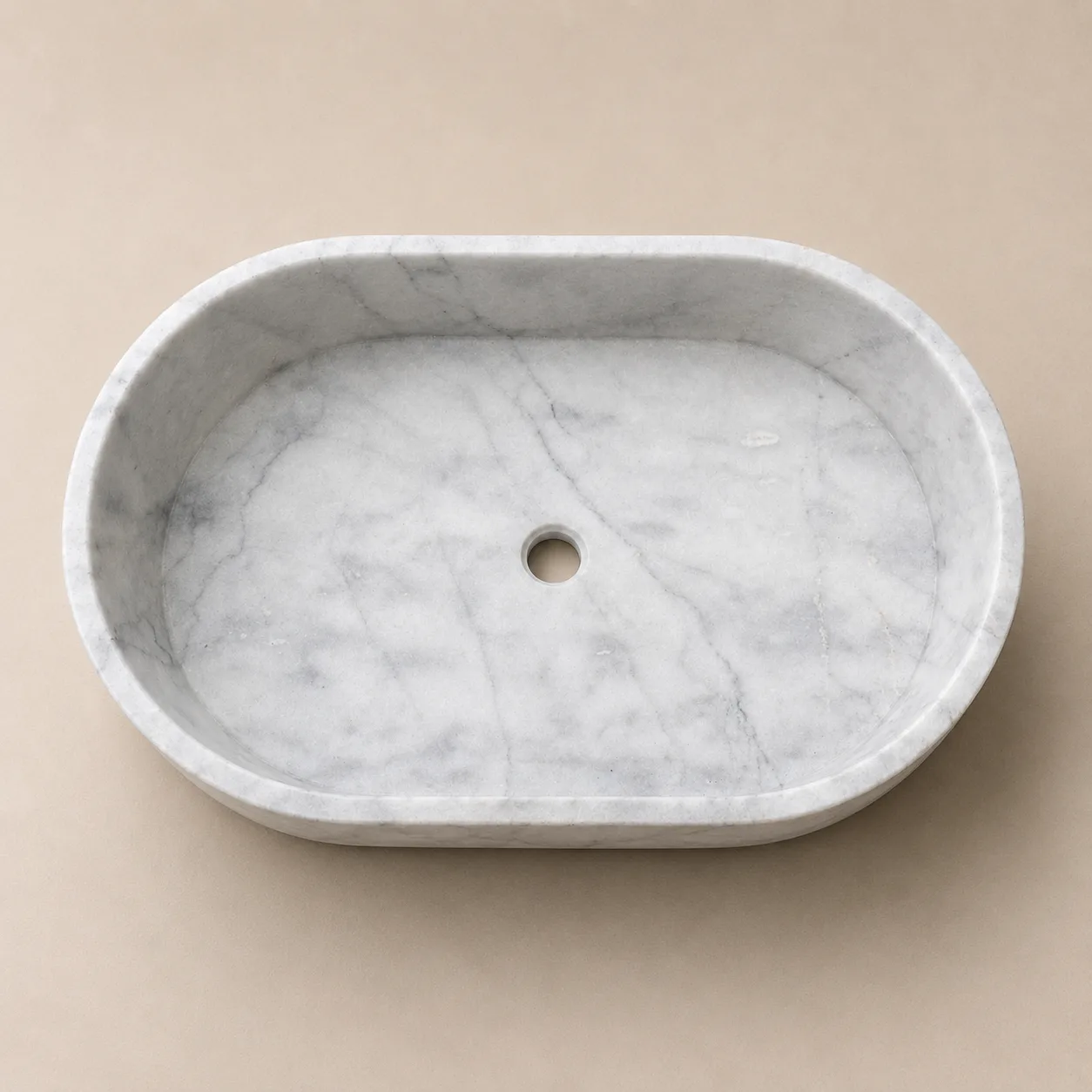 Hand-Carved Carrara Marble Vessel Sink – Oval Natural Stone Washbasin