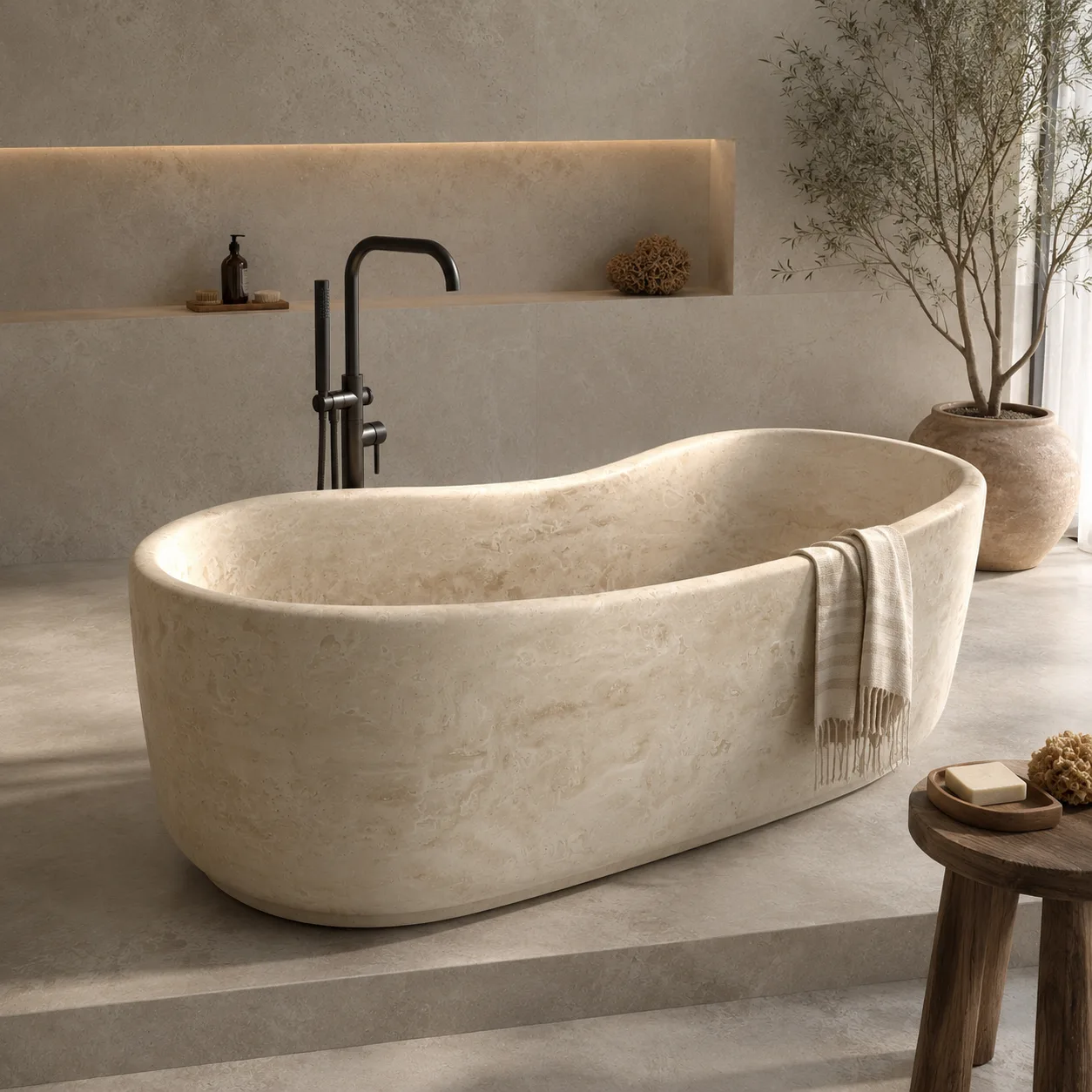 Organic Form Travertine Marble Bathtub