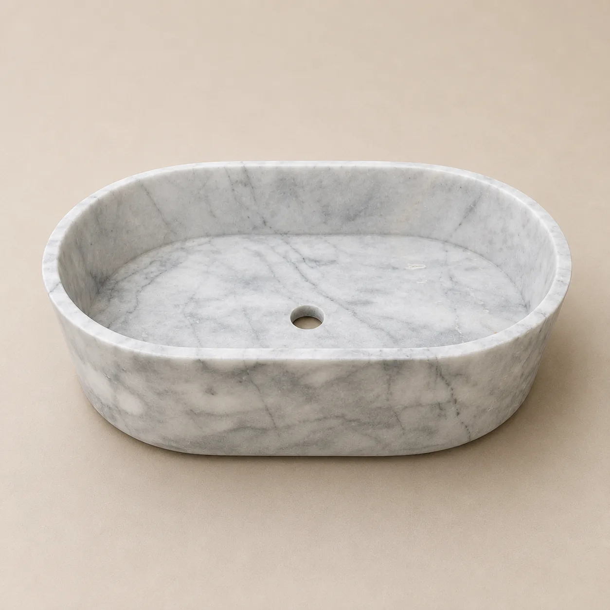 Hand-Carved Carrara Marble Vessel Sink – Oval Natural Stone Washbasin