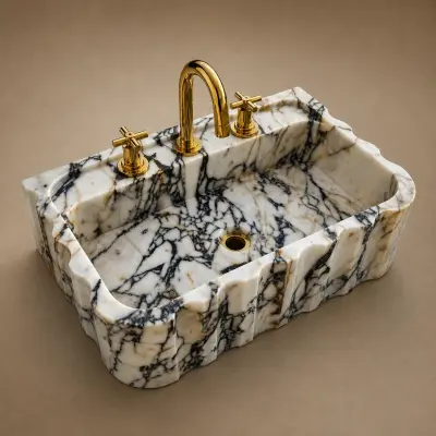 Calacatta Gold Marble Sink – Hand-Carved Sculptural Wall-Mounted Natural Stone Vanity Basin