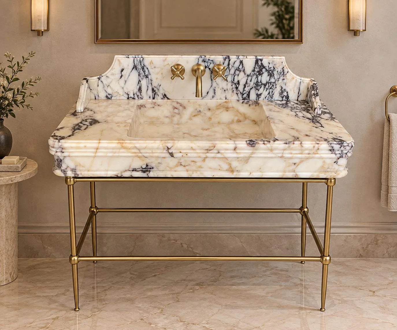 Calacatta Viola Gold Mermer Entegre Lavabo ve Tezgâh – 48"