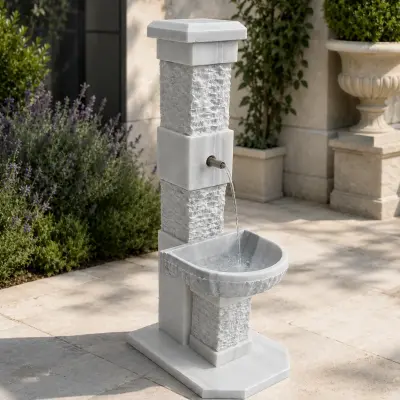Carrara White Marble Pedestal Garden Fountain