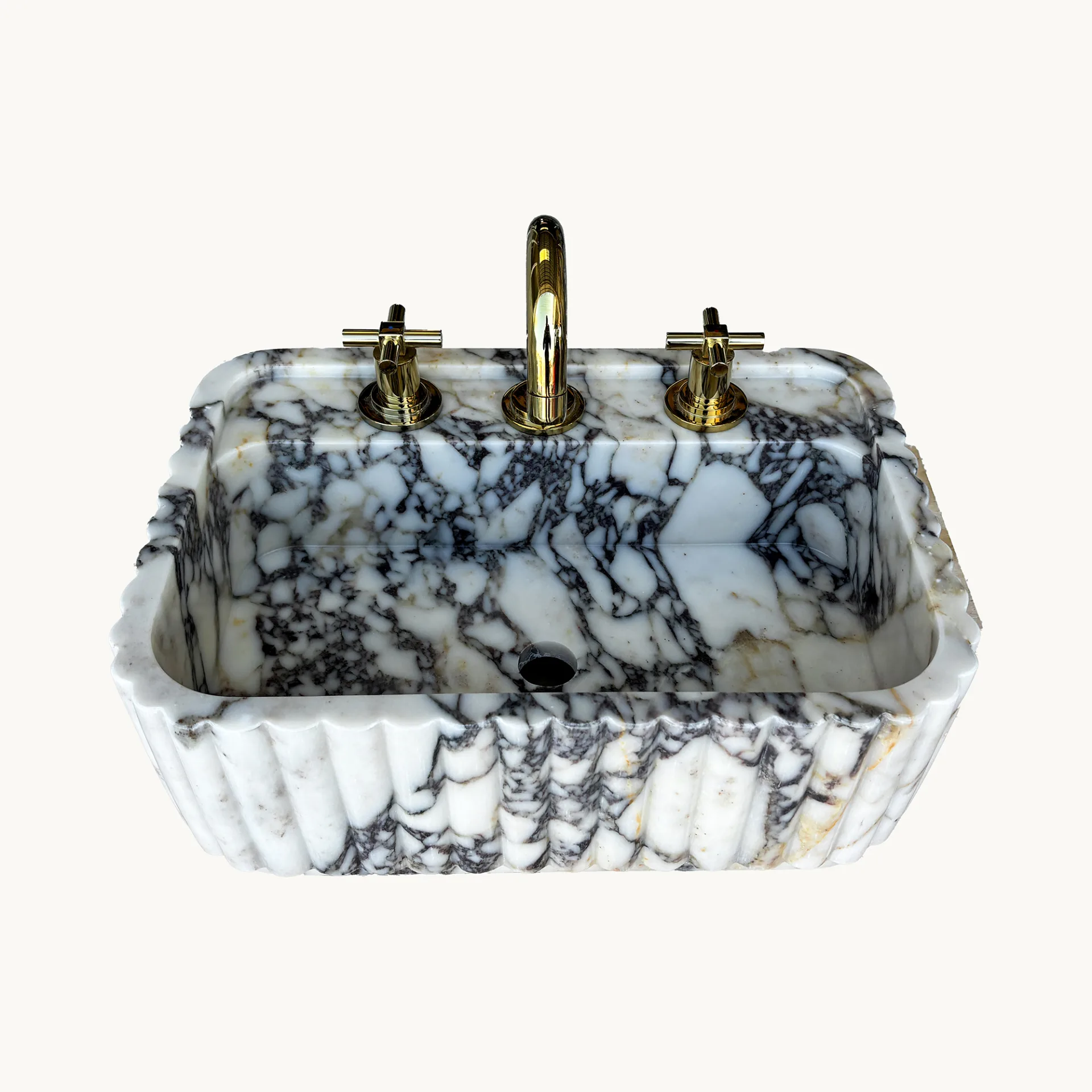 Hand-Carved Calacatta Viola Marble Sink – Polished Natural Stone Bathroom Vanity Basin