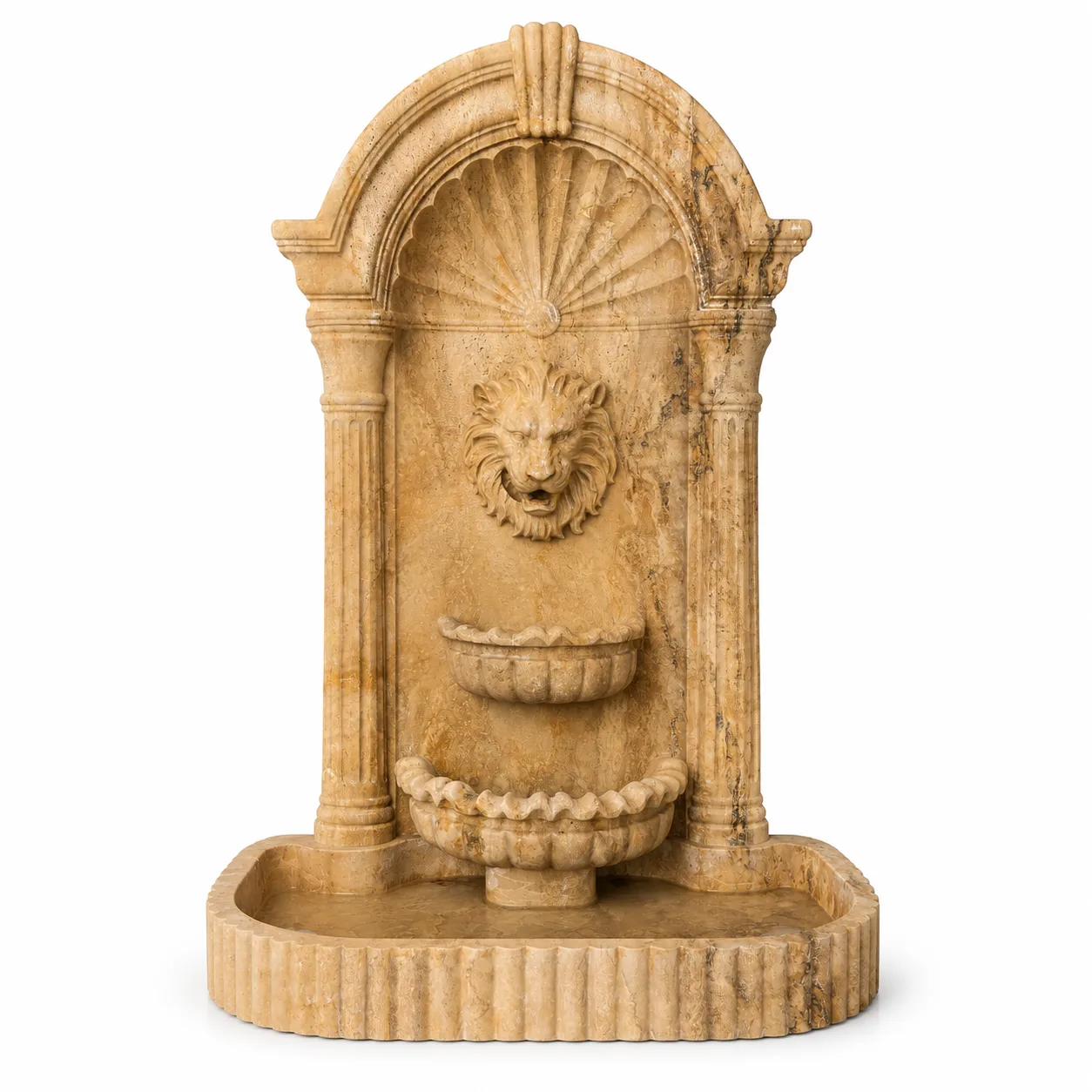 Lion Head Natural Travertine Tiered Wall Fountain