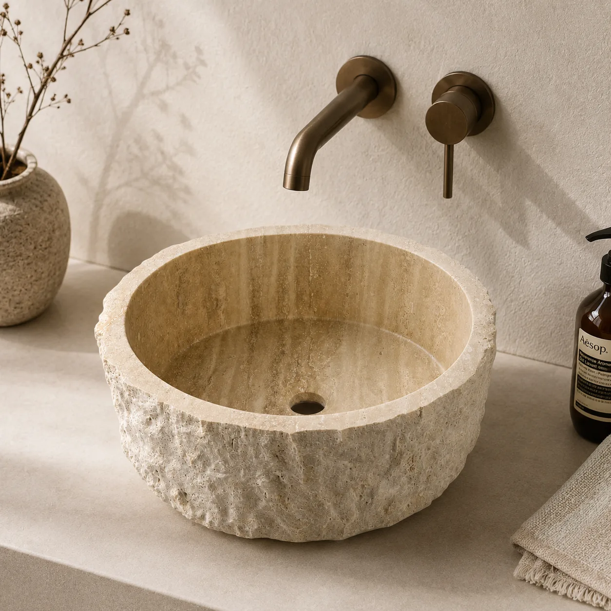 Rustic Design Natural Chiseled Travertine Sink