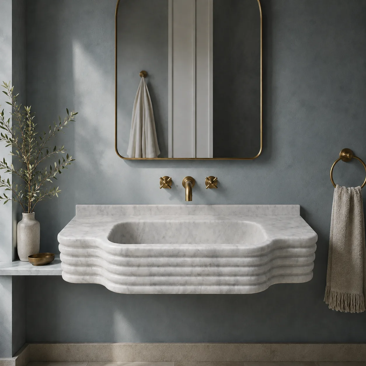 Marble Sink Carrara Marble Bathroom Sink – Fluted Natural Stone Vanity Basin