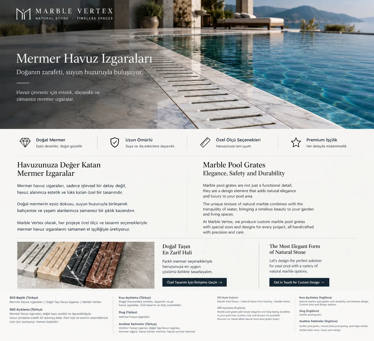 Marble Pool Grates – Custom-Sized Natural Stone Solutions