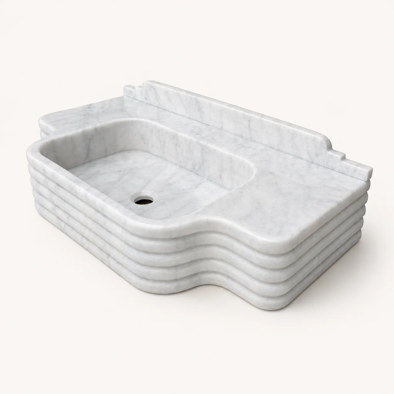 Marble Sink Carrara Marble Bathroom Sink – Fluted Natural Stone Vanity Basin