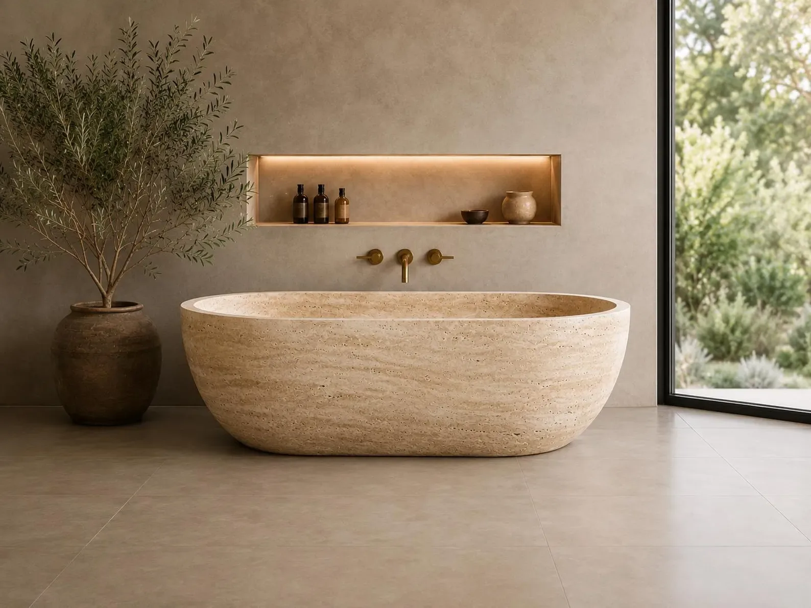 Natural Travertine Bathtub – Handcrafted Freestanding Natural Stone Tub