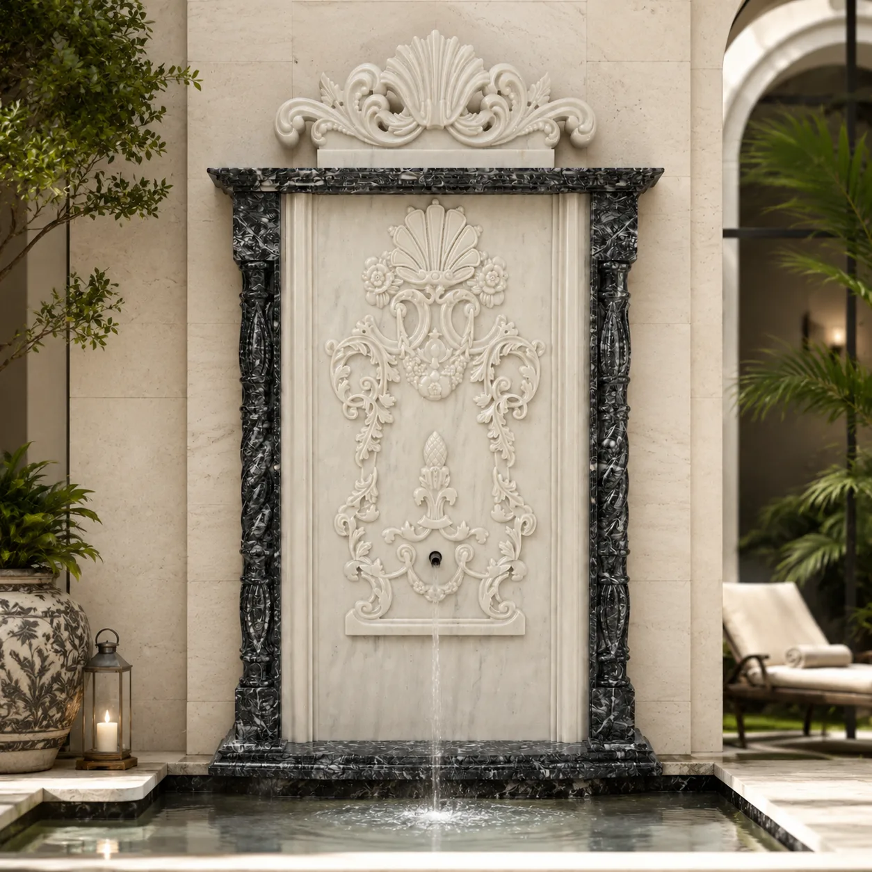 Two-Tone Marble Hand-Carved Classic Wall Fountain Panel